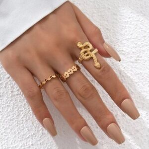 3 pcs Snake Ring Set Golden